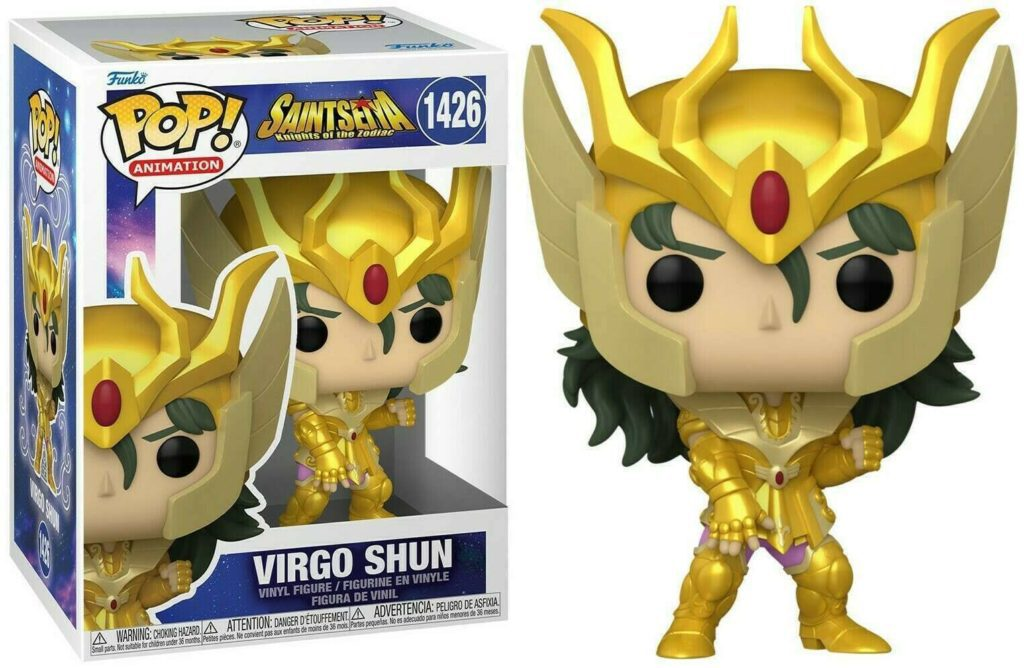 Virgo Shun Funko Pop Figur in goldener Rüstung mit Box.
