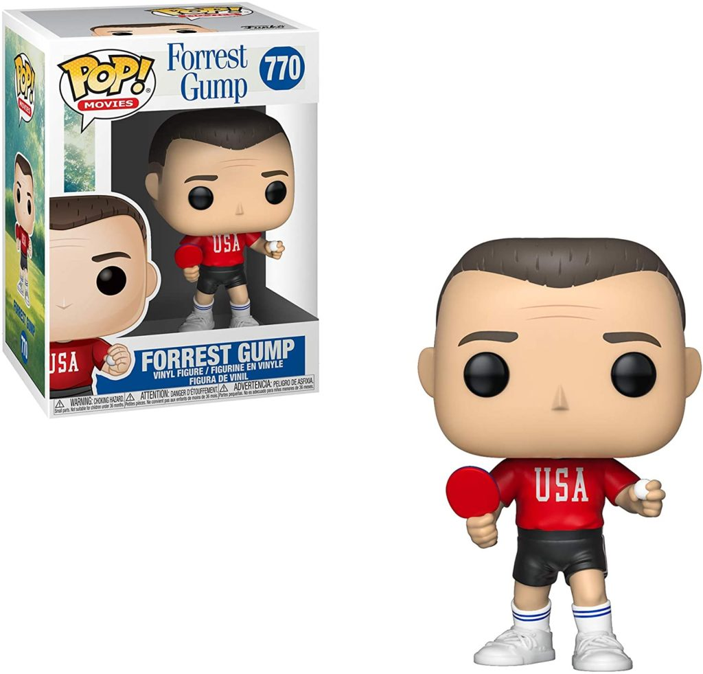 Forrest Gump Funko Pop Figur mit rotem USA-T-Shirt und Tischtennisschläger.