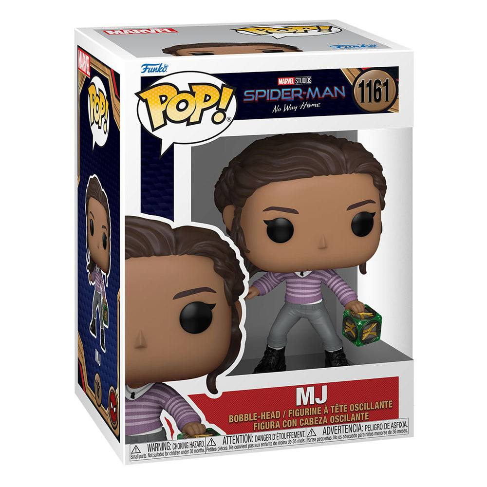 Une figurine Funko Pop de MJ de Spider-Man No Way Home dans sa boîte d'origine.