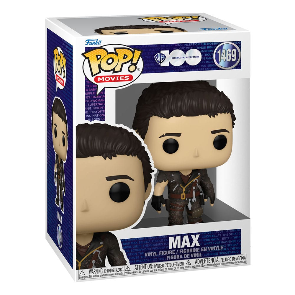 Una figura de vinilo Funko Pop de Max en una caja, con cabello oscuro, atuendo de cuero y accesorios.