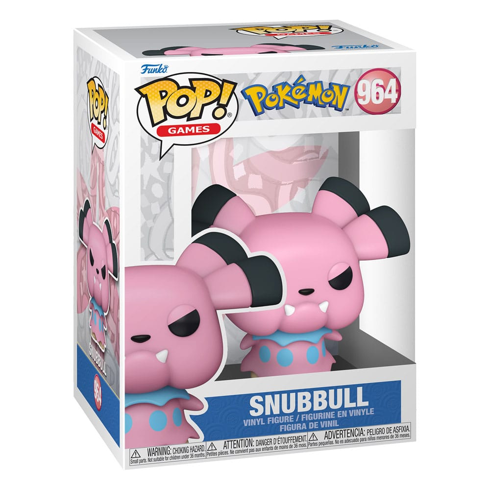 Figurka winylowa Funko Pop! Pokémon 964 Snubbull w oryginalnym biało-niebieskim pudełku z okienkiem.