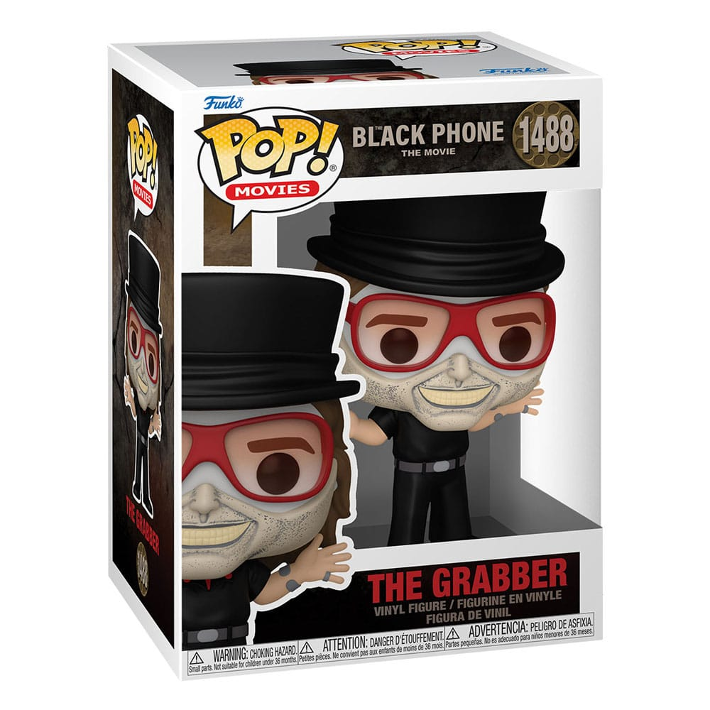 Figurka winylowa Funko Pop! przedstawiająca Grabbera z filmu Czarny telefon w pudełku, w czerwonych okularach i cylindrze.