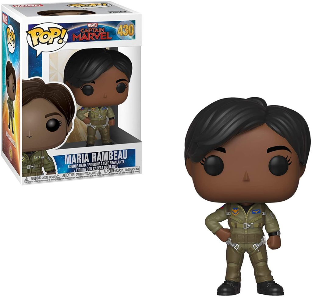 Maria Rambeau Funko Pop Figur im Pilotenanzug neben ihrer Verpackung.
