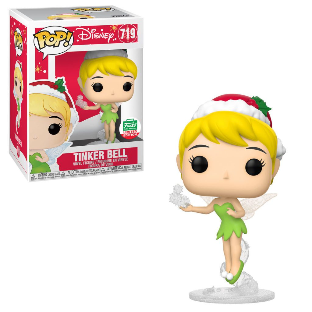 Tinkerbell Pop!-Vinylfigur mit Weihnachtsmütze, grünem Kleid und Schneeflocke, im passenden Karton.