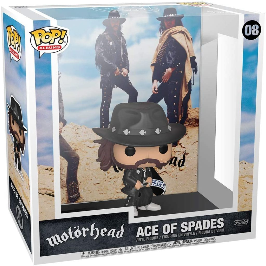Motörhead Ace of Spades Funko Pop Vinyl-Figur in ihrer Originalverpackung vor einer Wüstenkulisse.