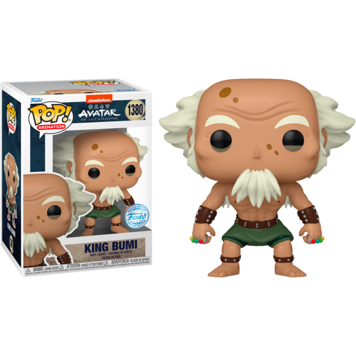 Figura Funko Pop del Rey Bumi de Avatar, un anciano con barba blanca y pantalones verdes.