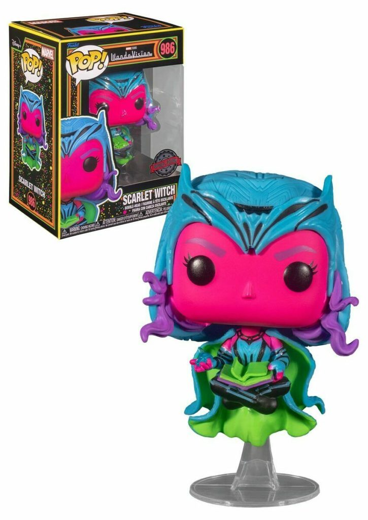 WandaVision Scarlet Witch Funko Pop Figur mit Box in Neonfarben.