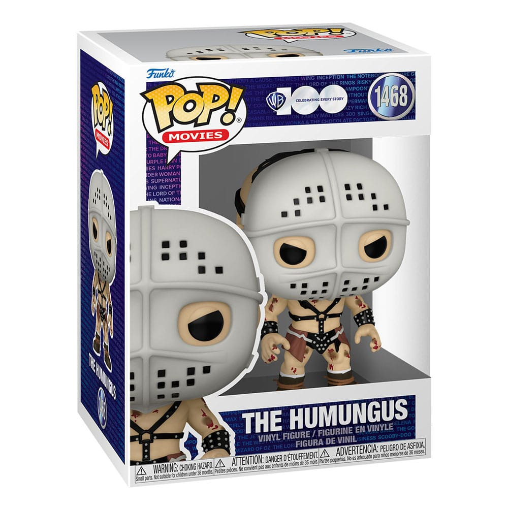 Funko Pop The Humungus Vinyl-Figur in Verpackung mit Metallmaske, Ledergurten und blutigen Details.
