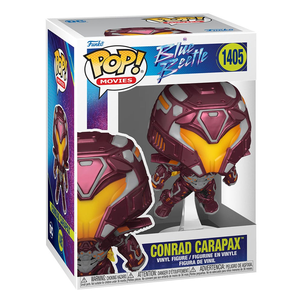 Funko Pop! Blue Beetle Conrad Carapax Vinyl-Figur in Originalverpackung mit Charaktergrafik.