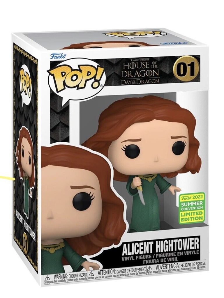 Alicent Hightower Funko Pop Figur in Verpackung mit Sommer Convention Aufkleber.