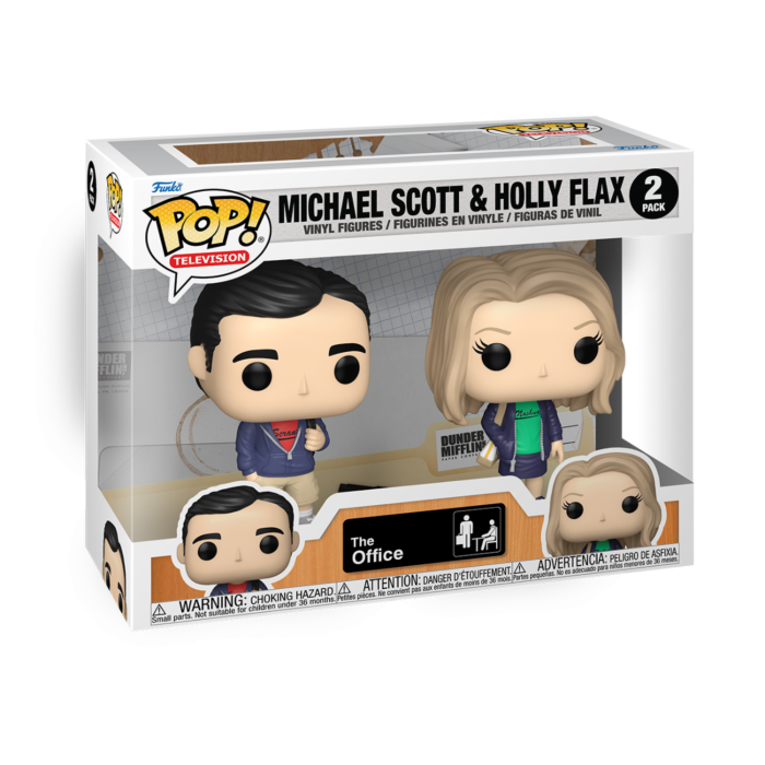 Paquete de 2 Funko Pop! de Michael Scott y Holly Flax de The Office en su caja.