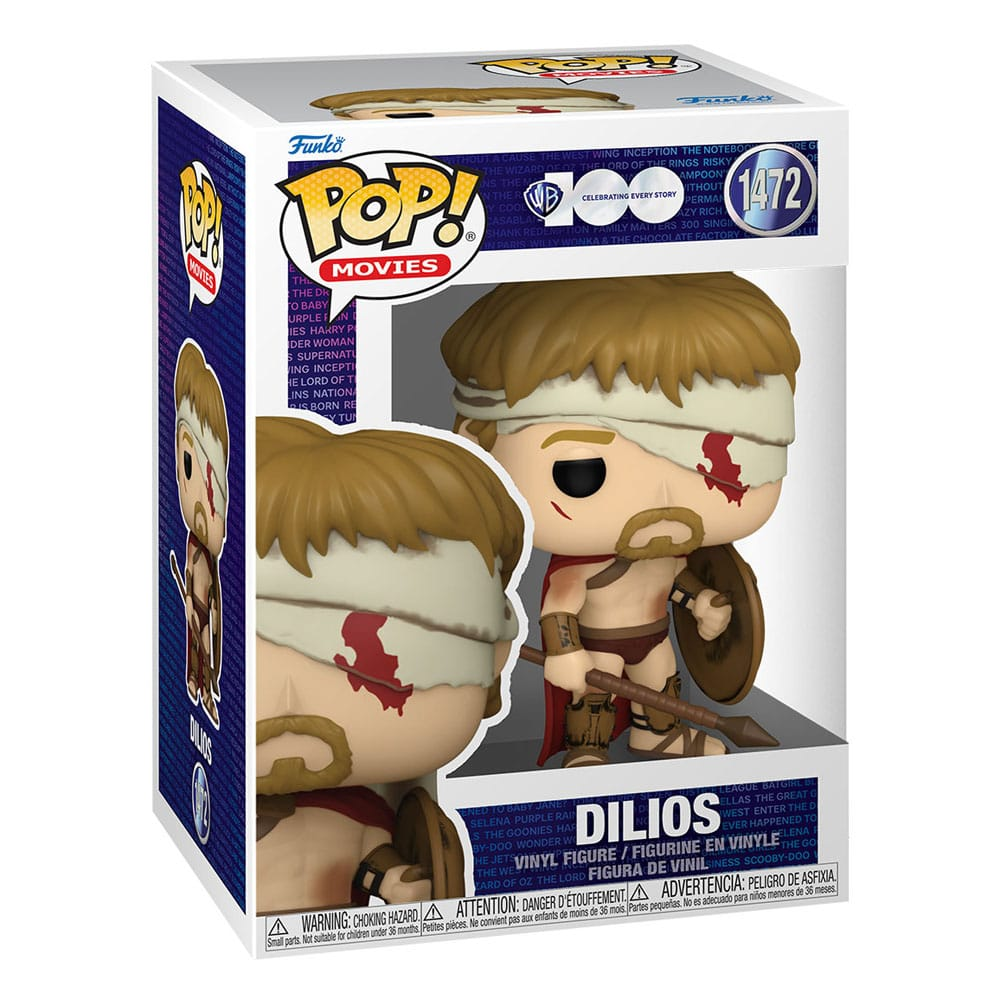 Figura Funko Pop Dilios de 300 en caja con cabeza vendada y arma.