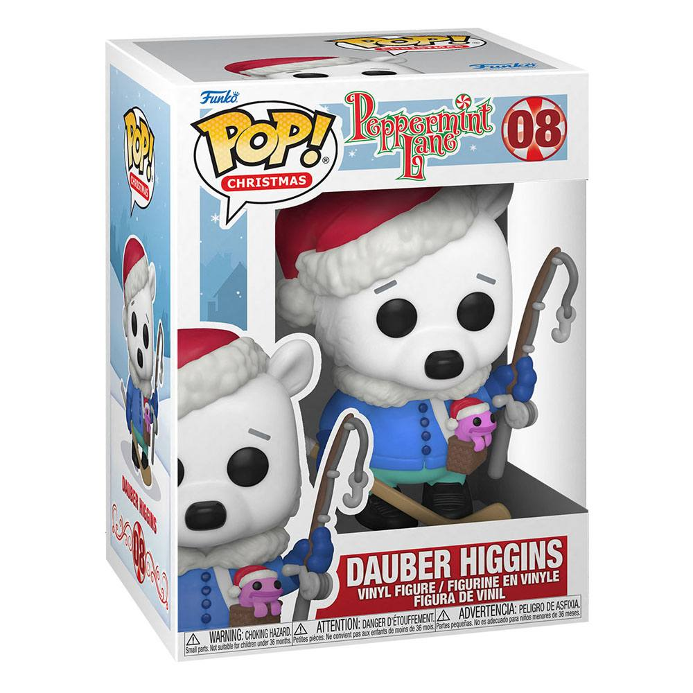 Funko Pop! Figur Dauber Higgins in einer geschlossenen Weihnachtsbox mit weißem Bären, rotem Hut und blauer Jacke.