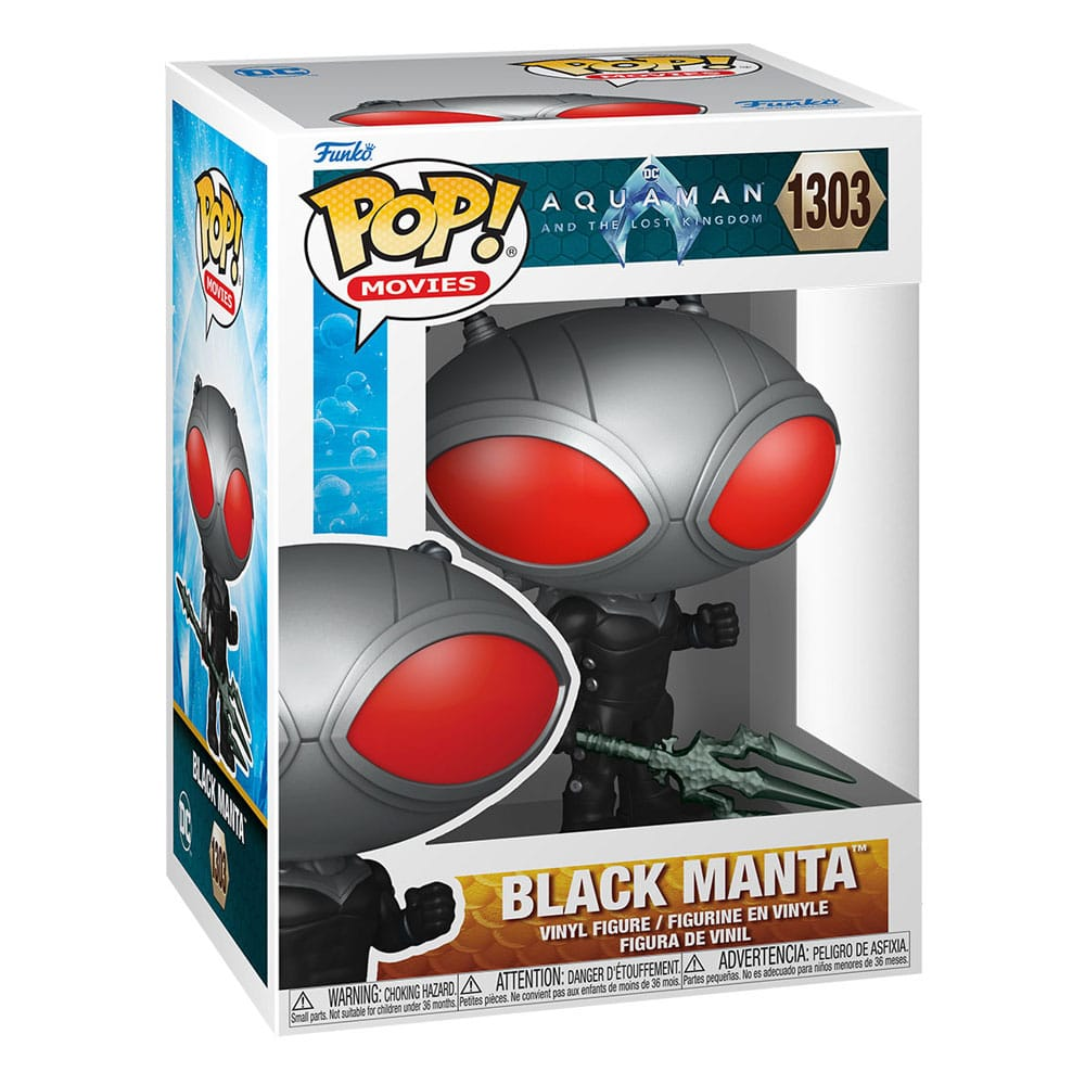 Funko Pop Vinylfigur von Black Manta aus Aquaman in originaler Verpackung.