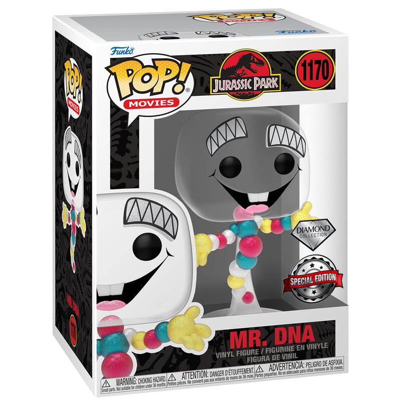 Funko Pop Jurassic Park Mr. DNA Vinylfigur in einer Sammlerbox mit Diamond Collection Sticker.