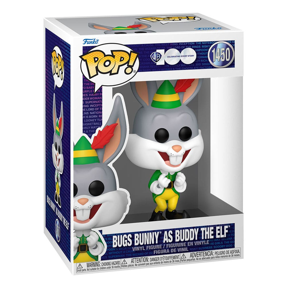 Eine Funko Pop Box mit Bugs Bunny als Buddy the Elf, zeigt die Figur und das Artwork.