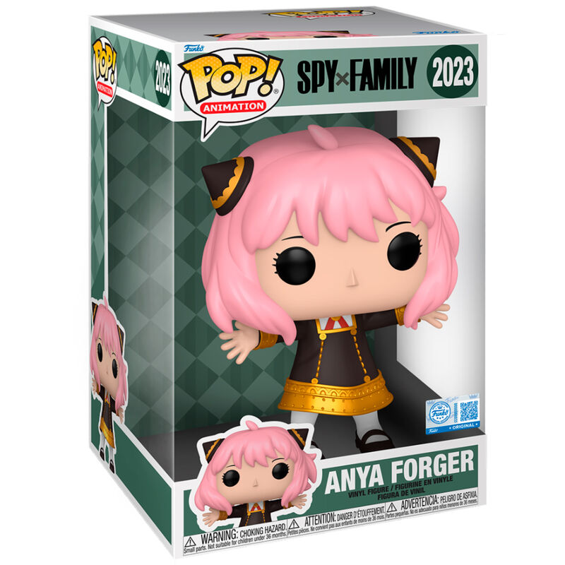 Spy x Family Funko Pop Figur von Anya Forger in Verpackung mit grün-weißem Muster.