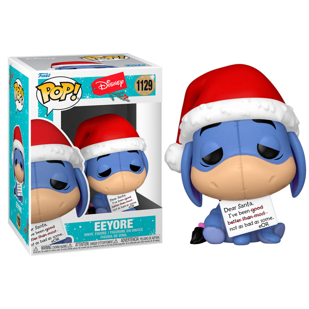 Figura in vinile Funko Pop di Ih-Oh con cappello da Babbo Natale e lettera, accanto alla scatola.