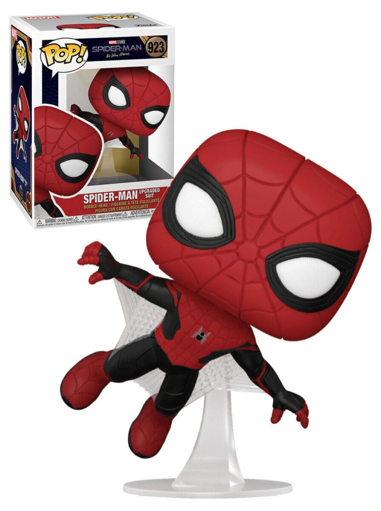 Statuetta Funko Pop di Spider-Man in abito migliorato con scatola.