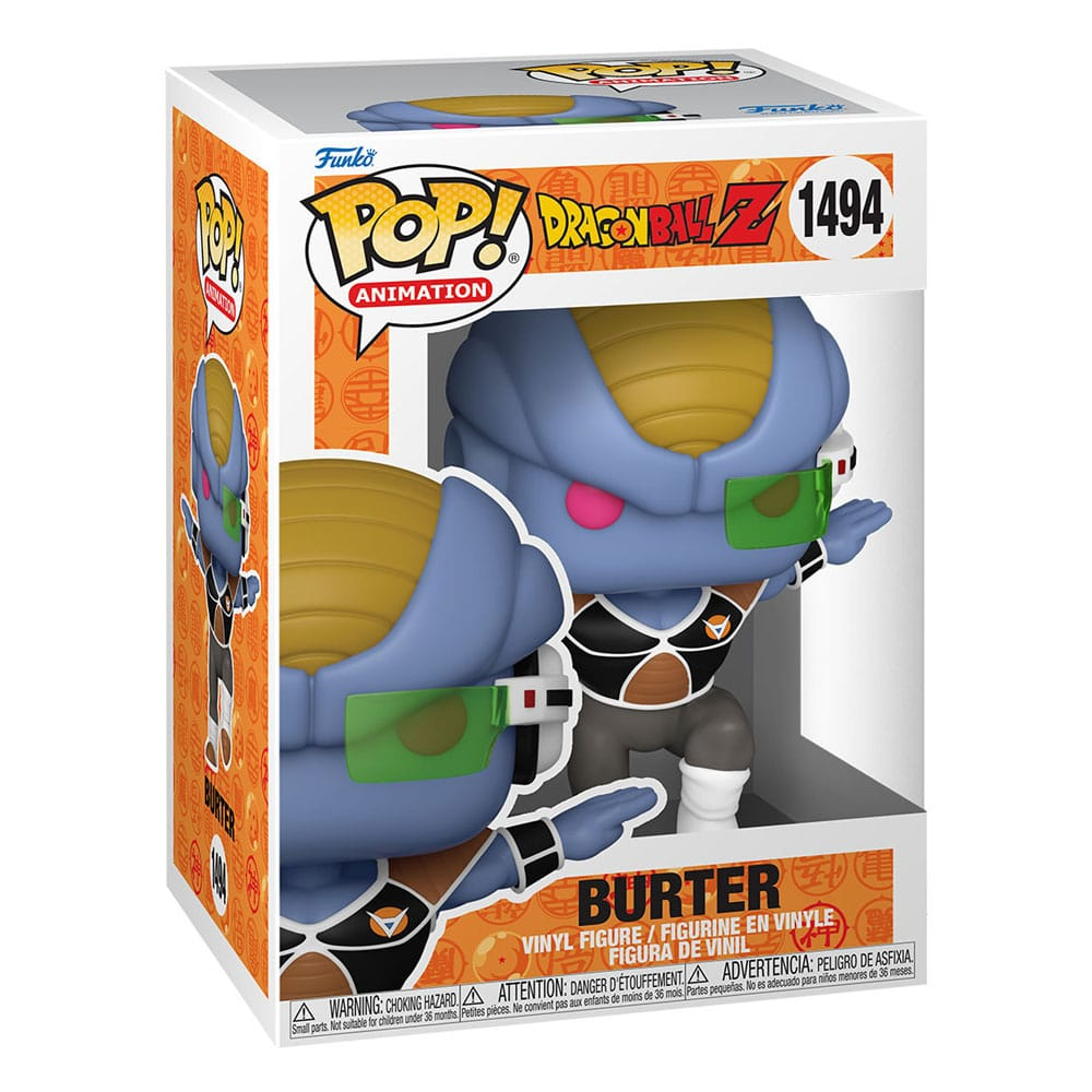 Dragon Ball Z Burter Funko Pop Figur in einer Verpackung mit grünem Scouter.