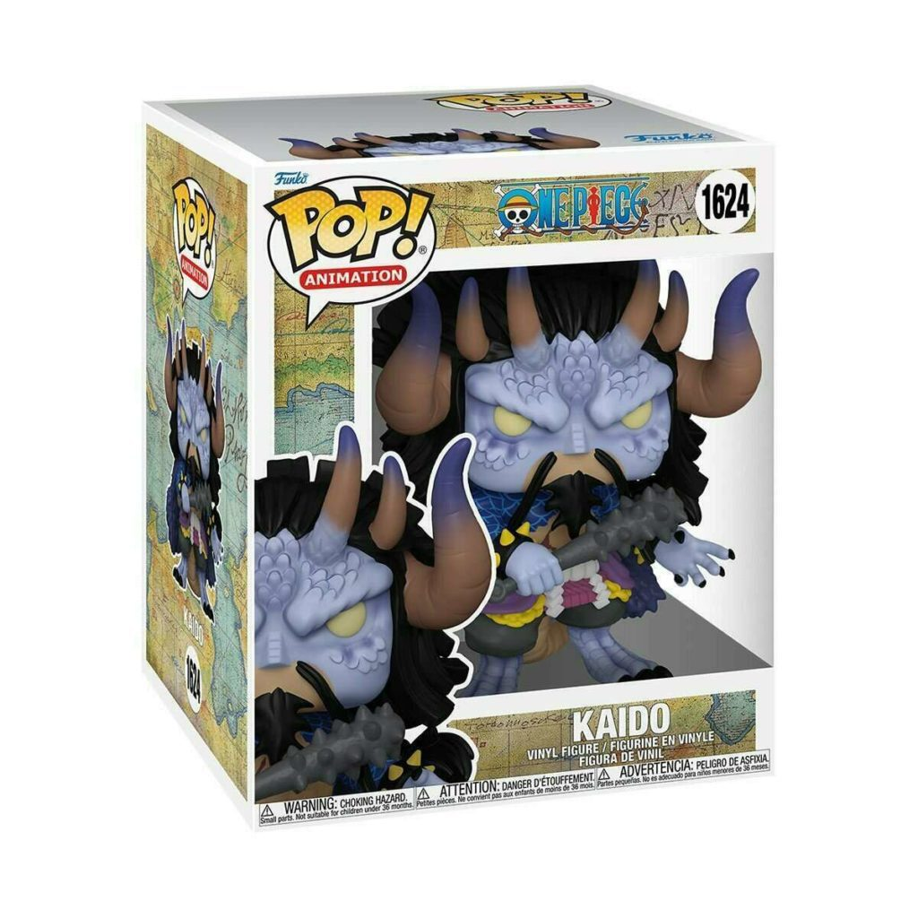 Eine Funko Pop Kaido Vinylfigur aus One Piece in seiner verpackten Box.