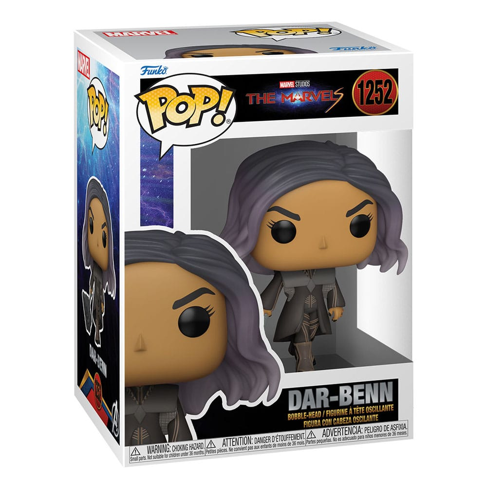 Dar-Benn Funko Pop! Vinylfigur im weißen Karton mit Marvel The Marvels Branding.