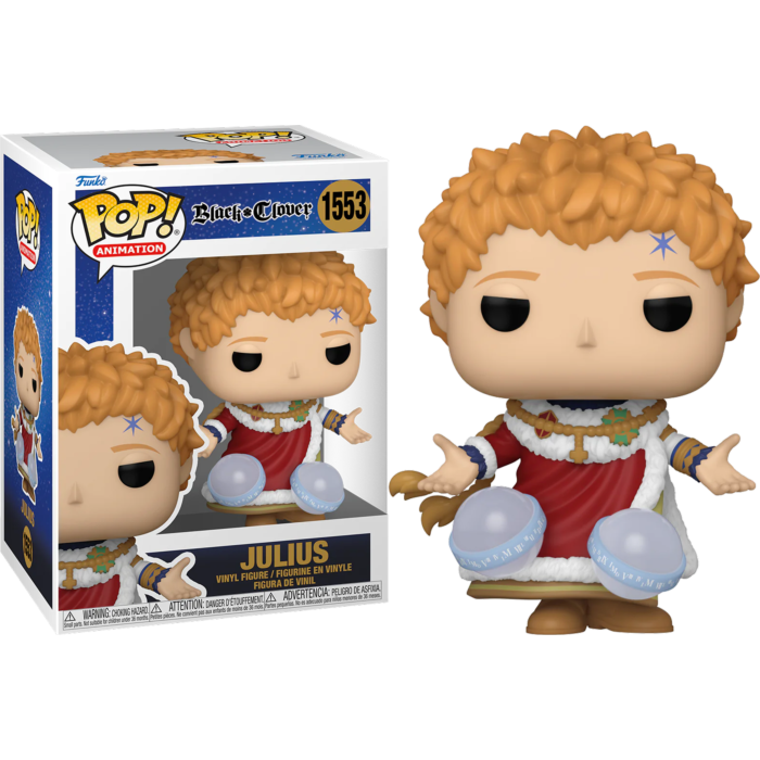 Figura de vinilo Funko Pop de Julius Novachrono de Black Clover junto a su caja.
