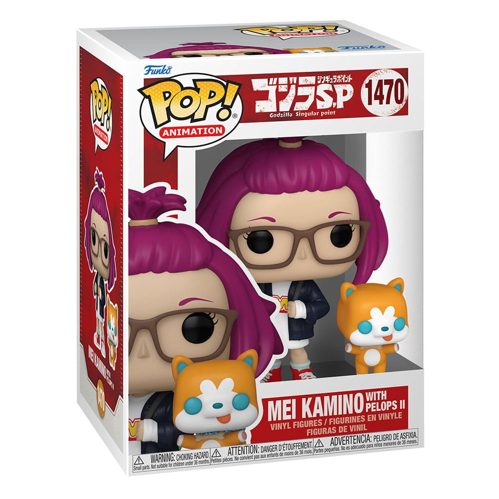 Funko-Pop-Box mit einer Mei-Kamino-Vinylfigur mit Brille, lila Haaren und Pelops II.