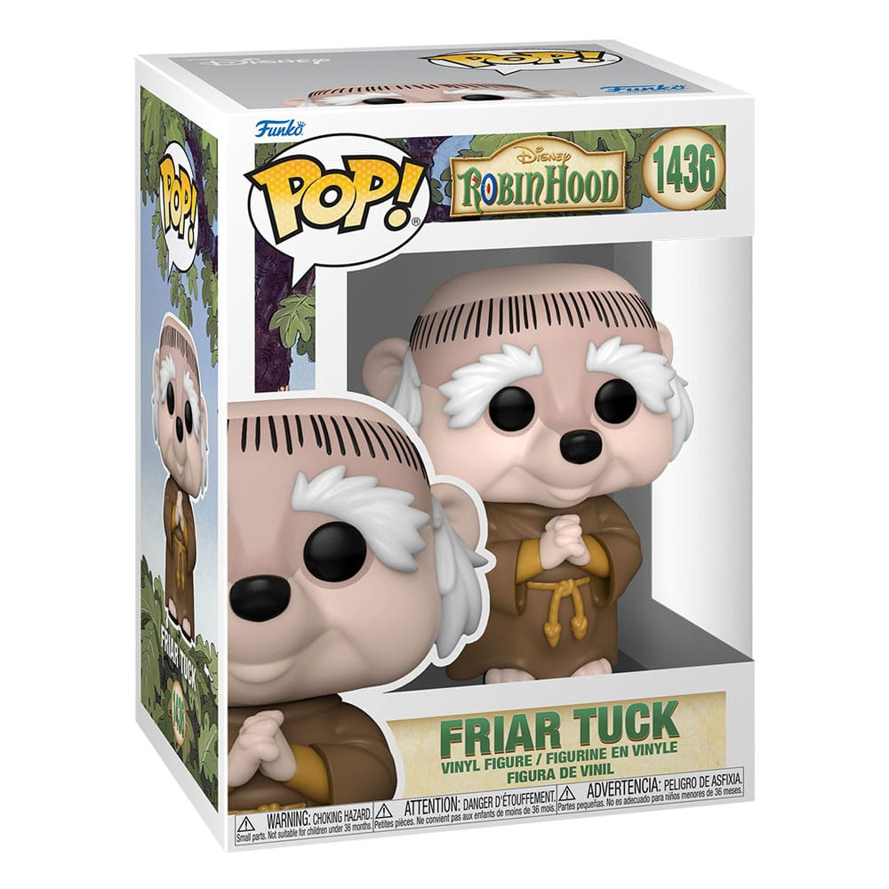 Funko Pop Vinyl Figur von Bruder Tuck aus Disneys Robin Hood in seiner Box.