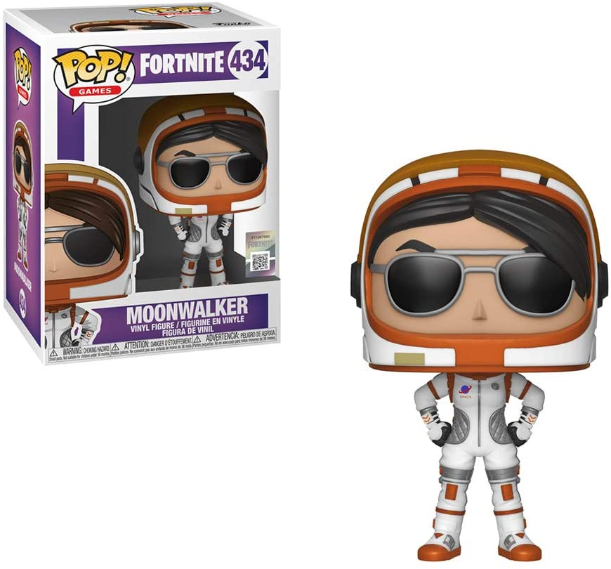 Funko Pop! Fortnite Moonwalker Vinyl-Figur im Anzug mit Helm neben ihrer Verpackung.