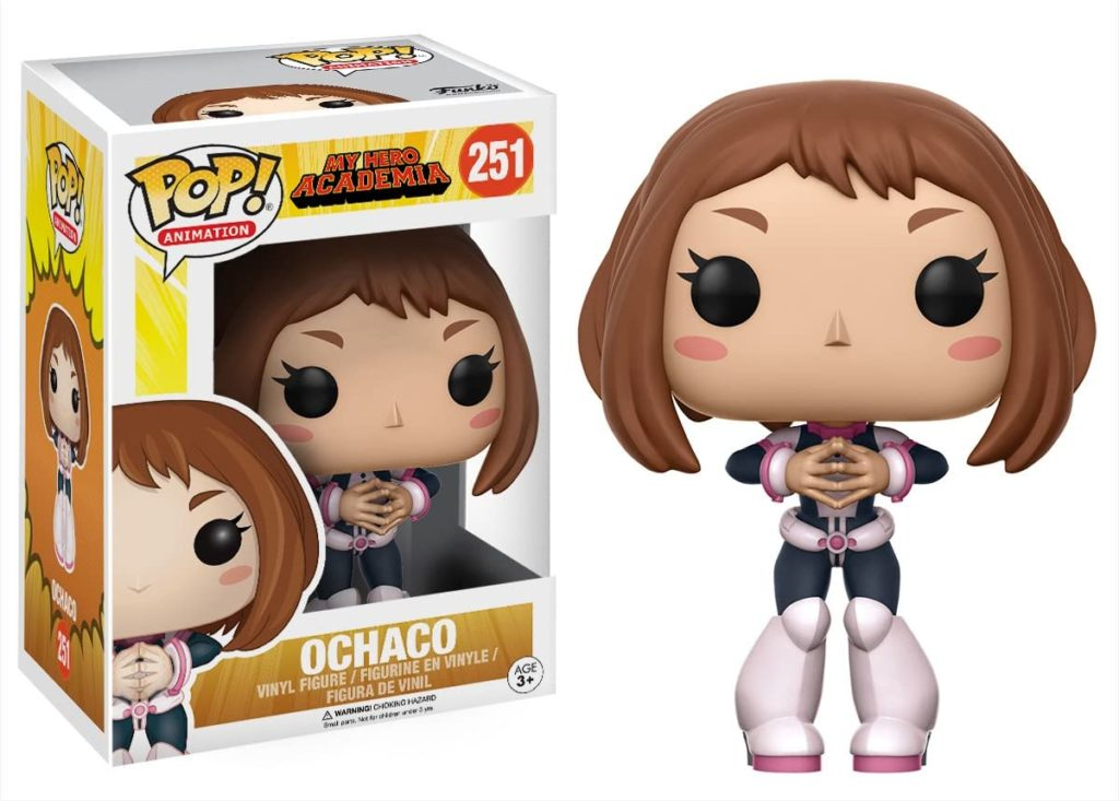 Ochaco Uraraka Funko Pop Vinyl-Figur neben ihrer nummerierten Schachtel.