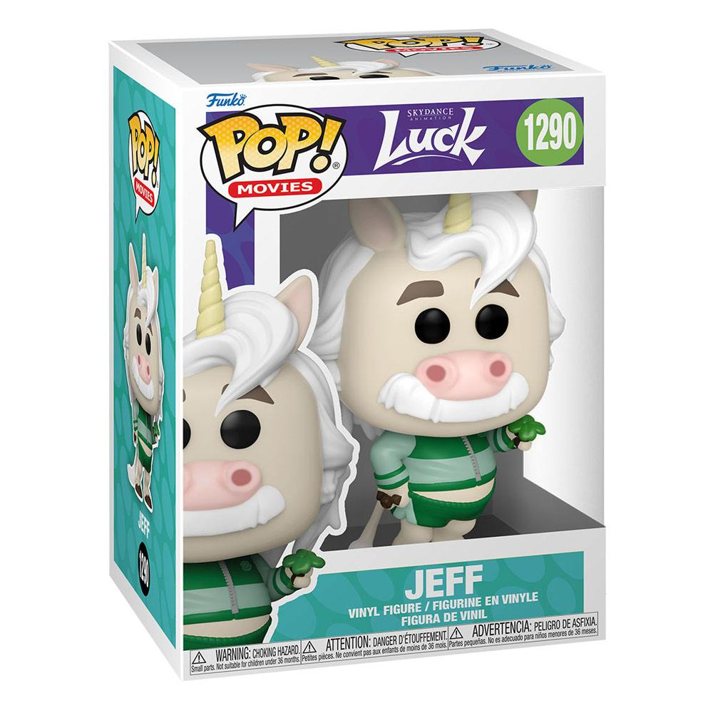 Figura de vinilo Funko Pop de Jeff de la película Luck, en una caja impresa.