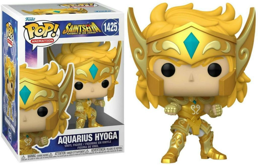 Figurka Funko Pop Aquarius Hyoga w złotej zbroi z pudełkiem.