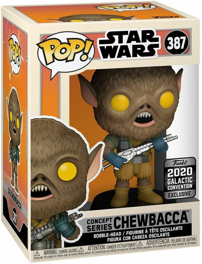 Star Wars Concept Series Chewbacca Funko Pop Figur in Schachtel mit 2020 Galactic Convention Exklusiv-Aufkleber.