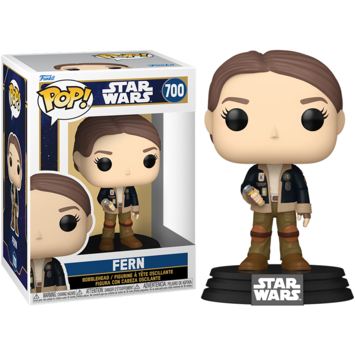 Figura Funko Pop de Star Wars Fern y su caja sobre fondo negro.