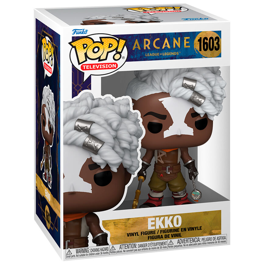 Funko Pop! Figur von Ekko aus Arcane in einer bunt bedruckten Sammlerbox mit Sichtfenster.