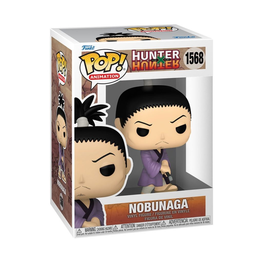Figura de vinilo Funko Pop! de Nobunaga de Hunter x Hunter, número 1568, en su caja.