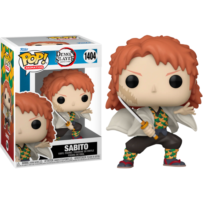 Figura de vinilo Pop! de Sabito de Demon Slayer con espada junto a su caja.
