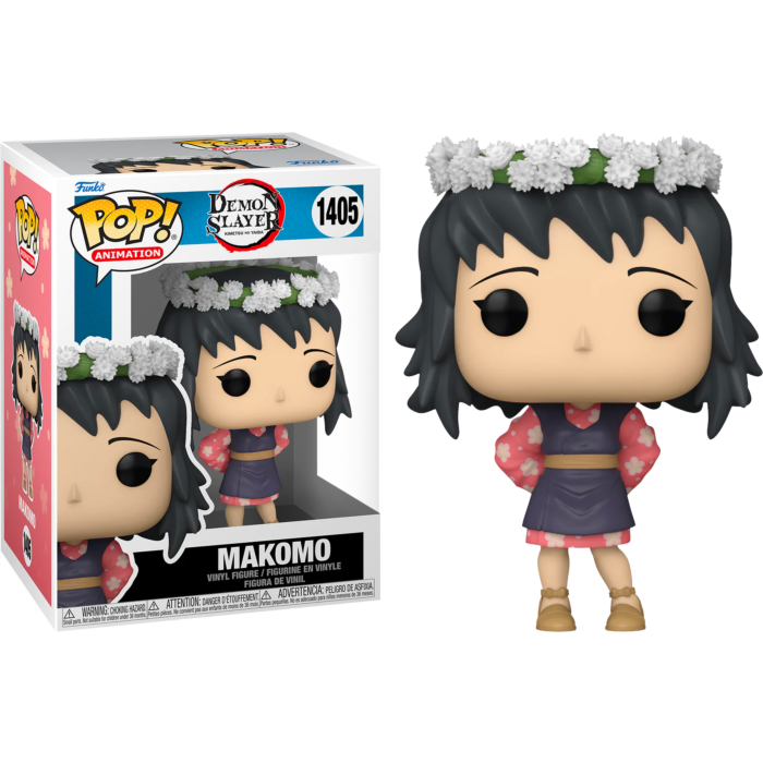 Funko Pop Makomo Vinylfigur mit Blumenkranz und Verpackungsschachtel.