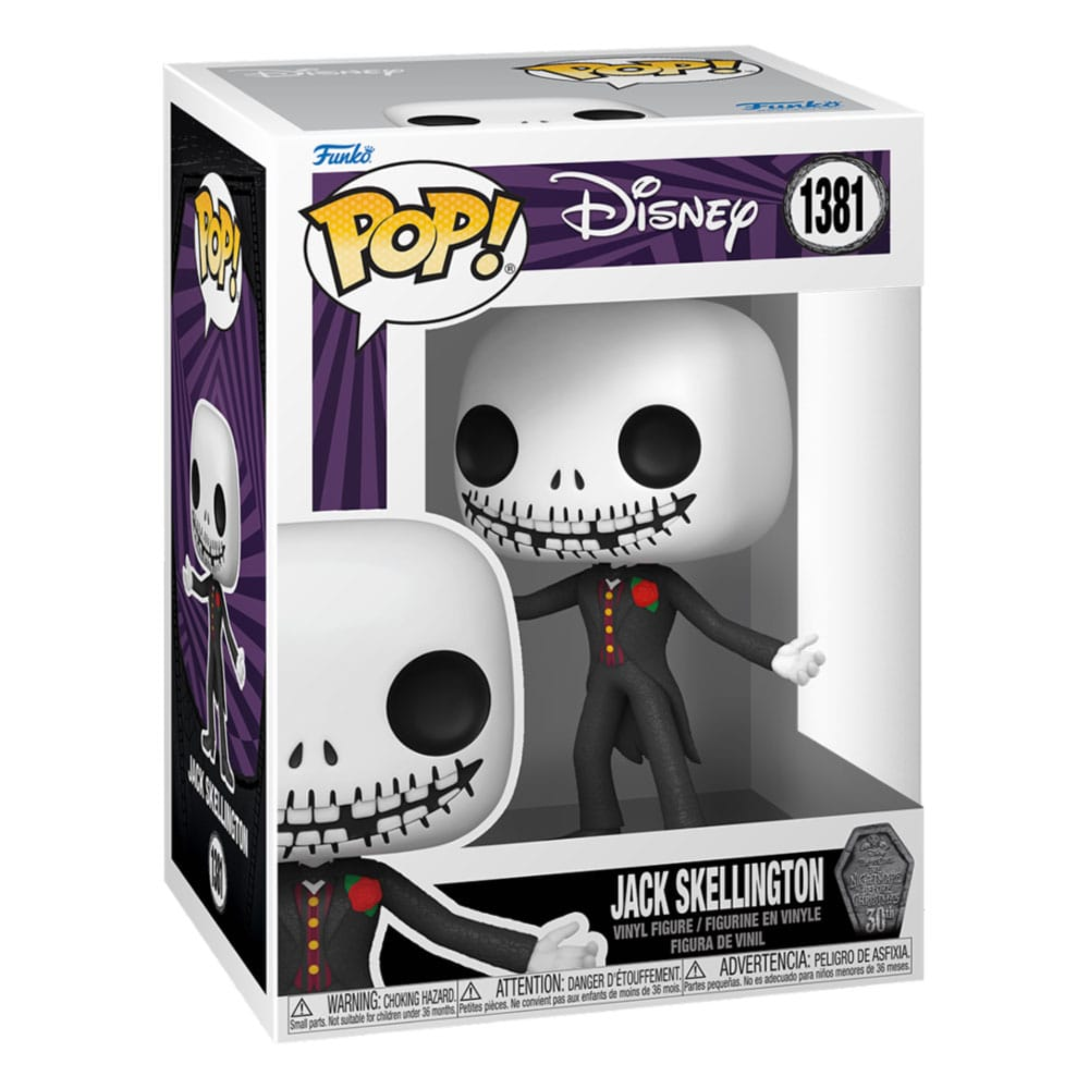 Funko Pop! Figur von Jack Skellington aus Disney in einer ungeöffneten Sammlerbox mit grafischen Details.