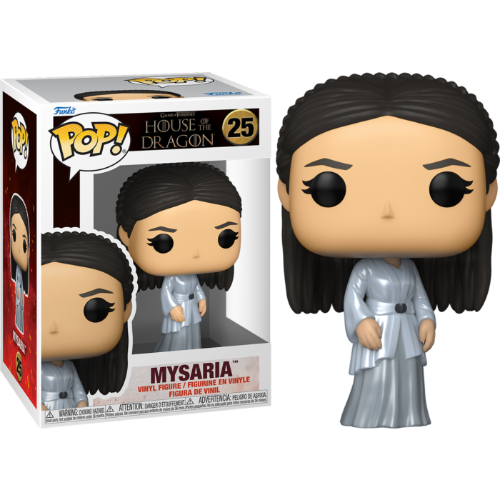 Figura de vinilo Mysaria Funko Pop con vestido blanco junto a su caja.
