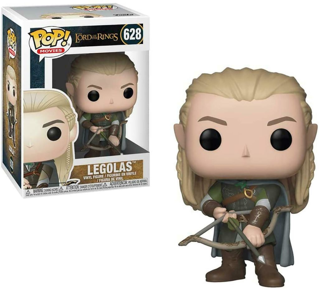 Legolas Funko Pop Vinyl Figur mit Bogen, neben ihrer bunten Verpackung.