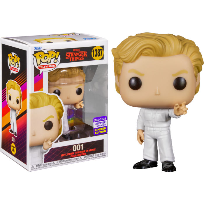 Stranger Things Funko Pop Figur mit blonden Haaren in weißem Anzug neben ihrer Verpackung.