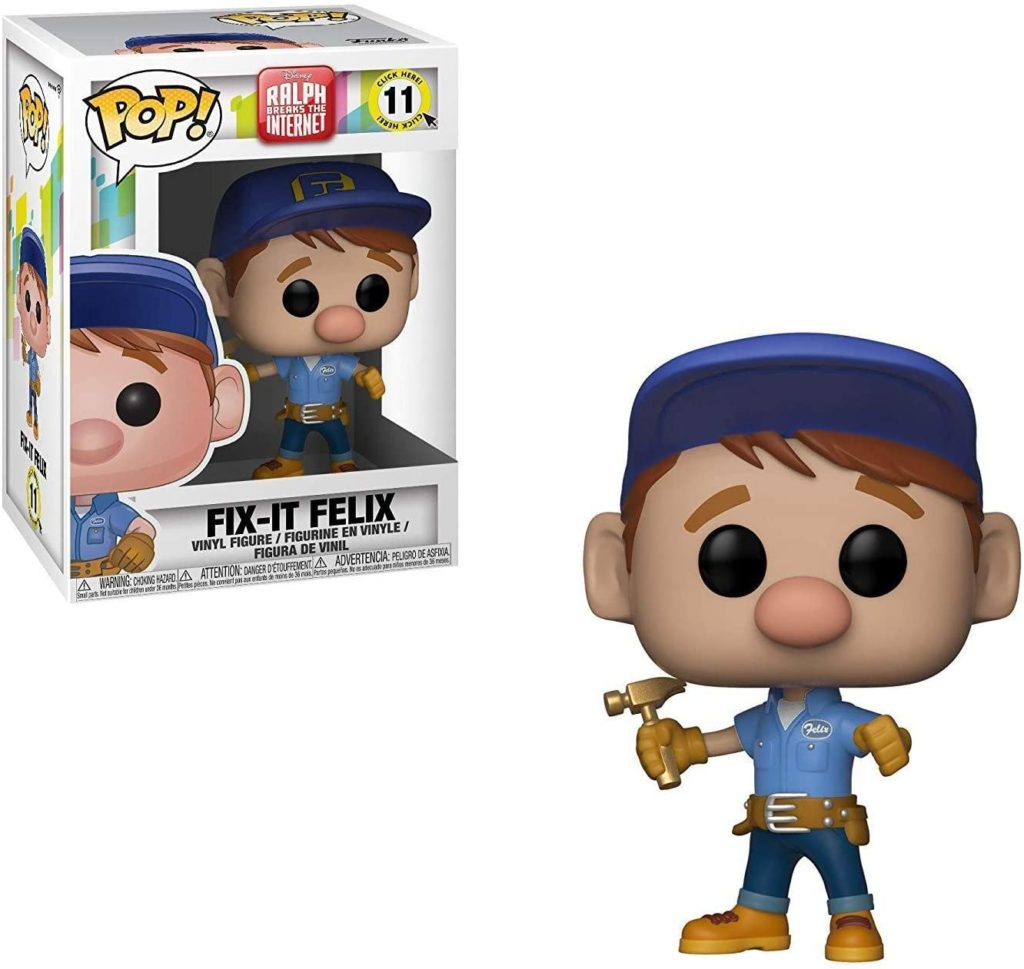 Figure in vinile Funko Pop di Fix-It Felix con scatola, vestiti blu, berretto e un piccolo martello dorato.
