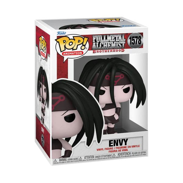 Figurine vinyle Envy Funko Pop dans une boîte rouge et blanche avec la marque Fullmetal Alchemist.