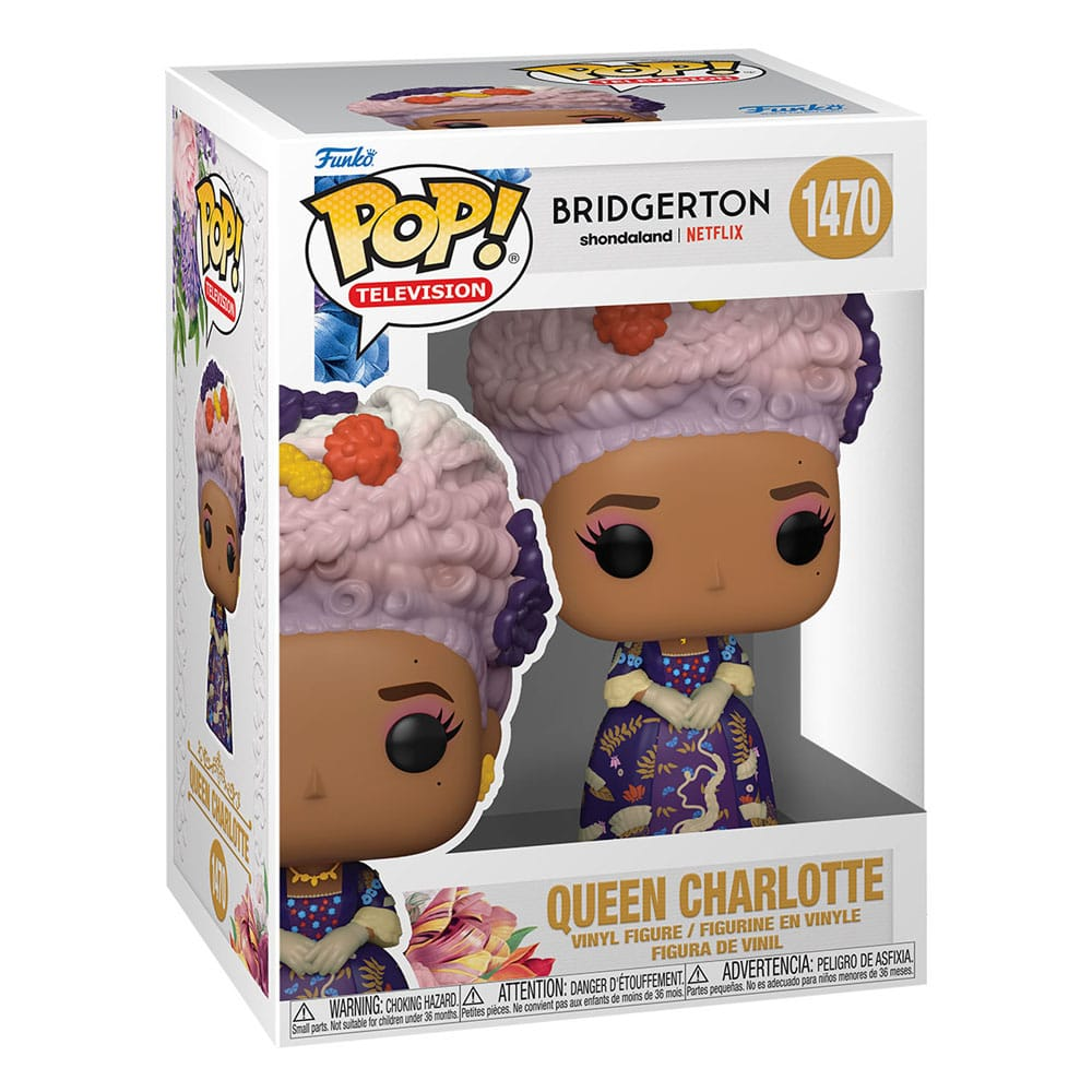 Funko Pop Figur von Queen Charlotte aus Bridgerton im bunten Sammlerkarton.