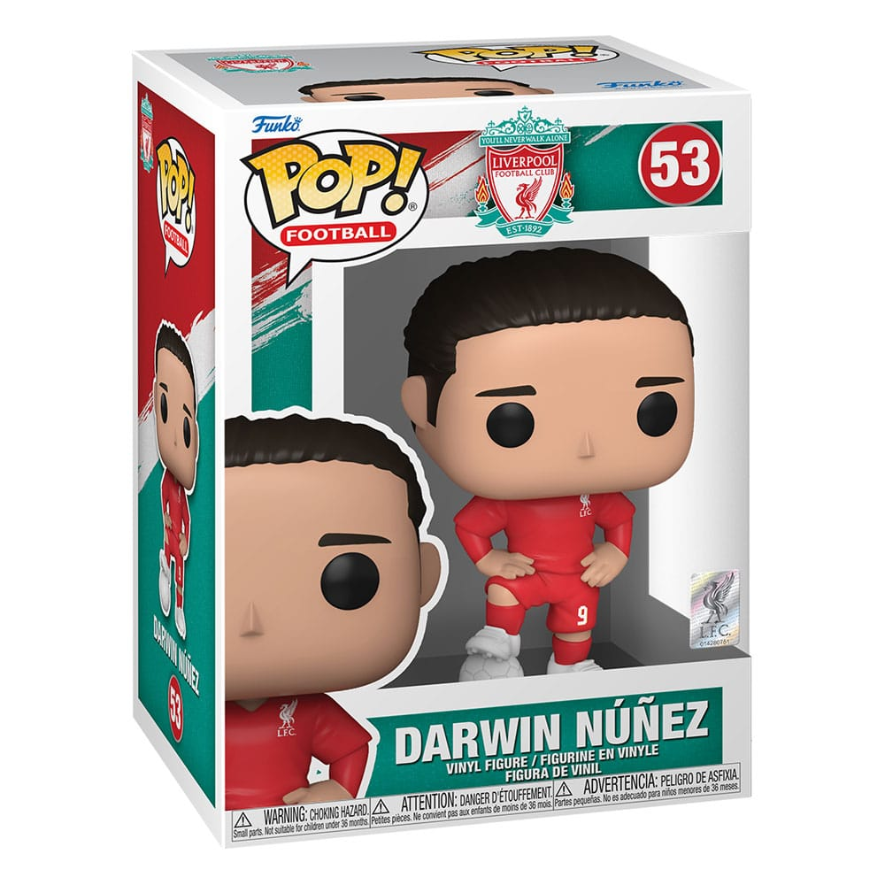 Figura de vinilo Funko Pop de Darwin Núñez con la camiseta roja del Liverpool y el número 9.