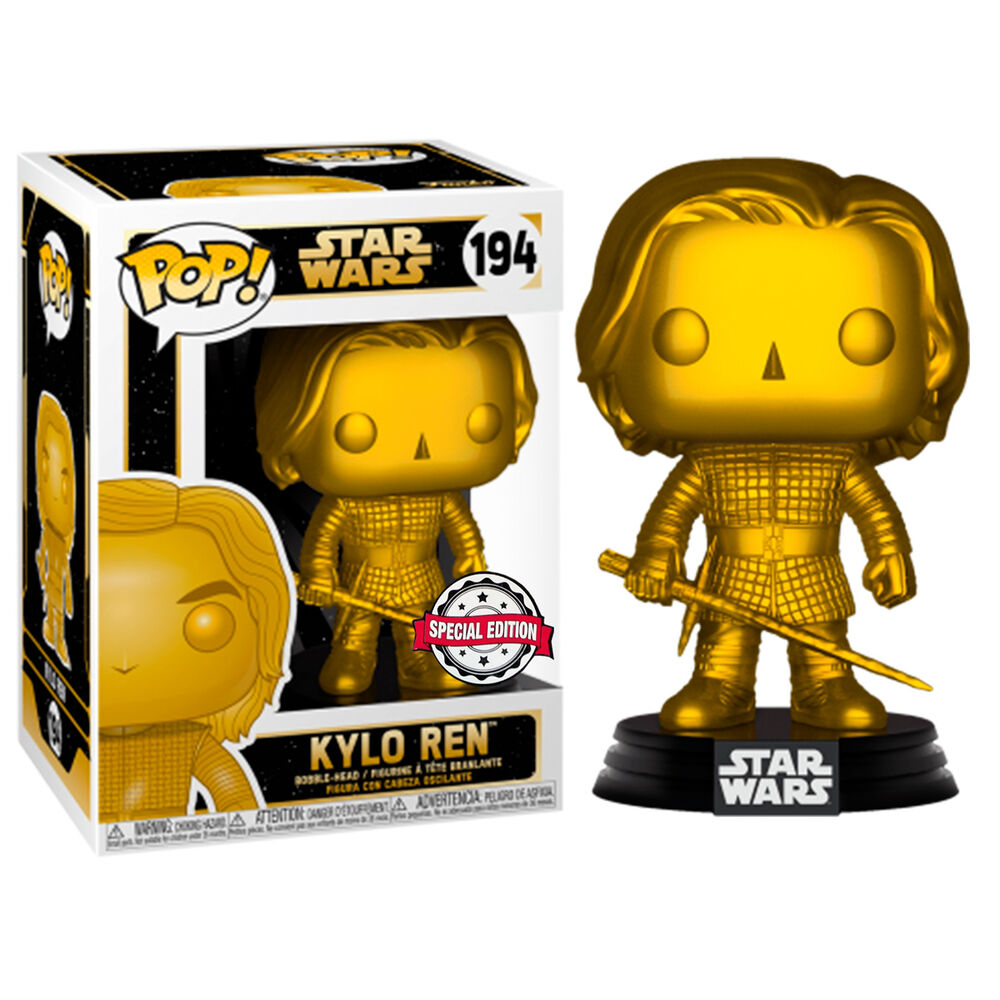 Goldene Star Wars Funko Pop Kylo Ren Figur neben ihrer Box mit der Aufschrift Special Edition.
