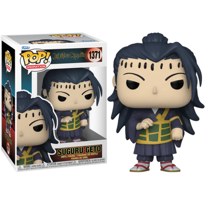 Figurka winylowa Pop Suguru Geto z pudelkiem z Jujutsu Kaisen.