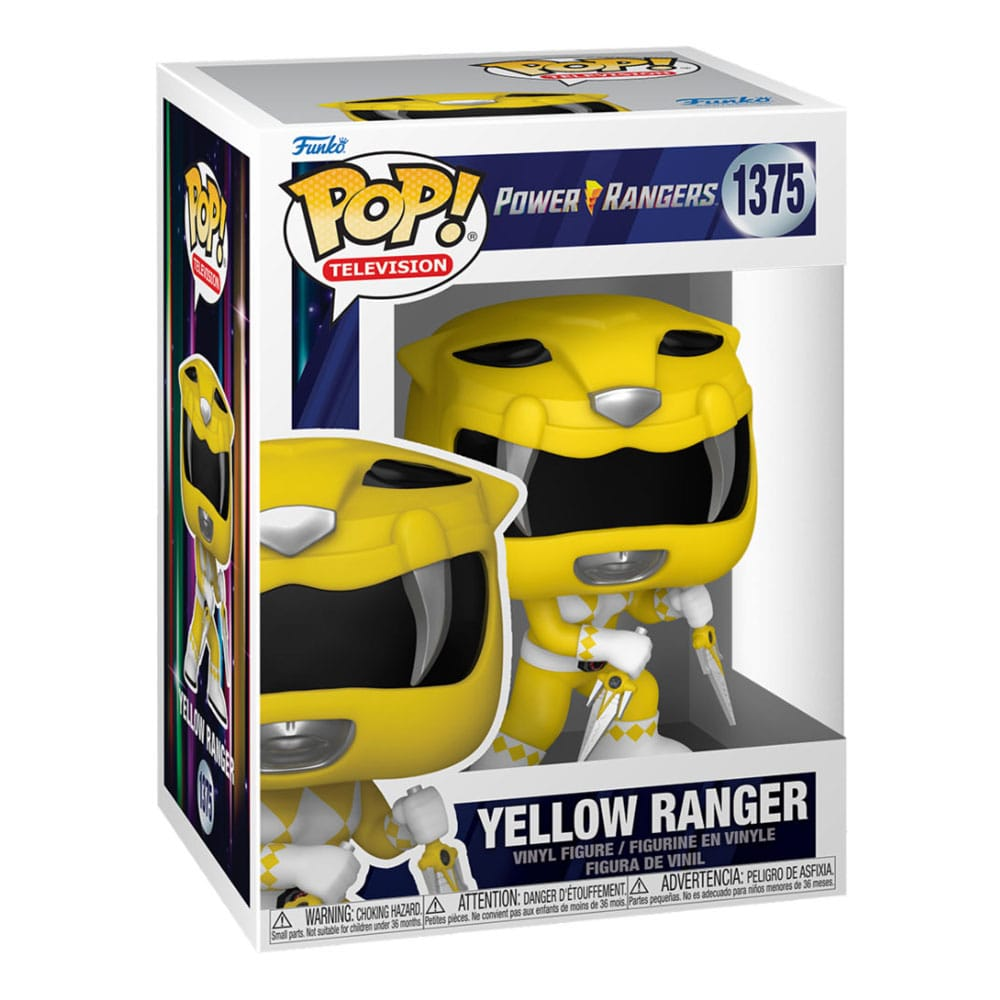 Figura de vinilo Funko Pop! del Ranger Amarillo de Power Rangers en caja de coleccionista sin abrir.
